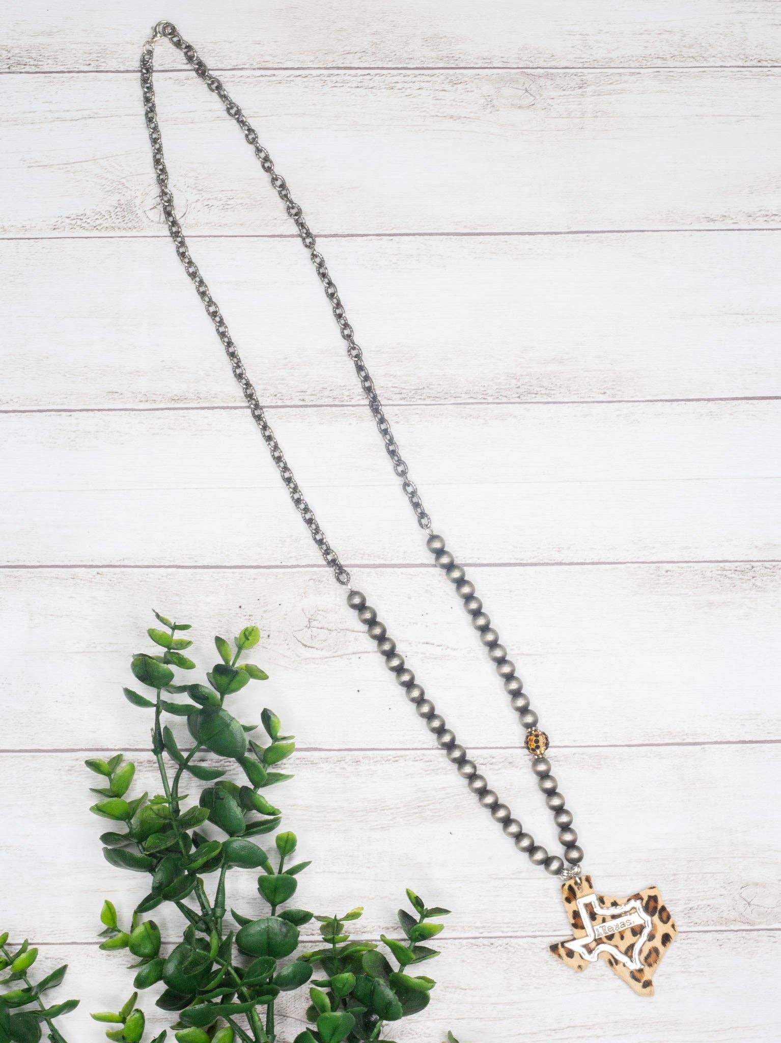 Silver Don't Mess With Texas Leopard Texas Pendant On A Navajo Pearl Necklace for wholesale on Faire0