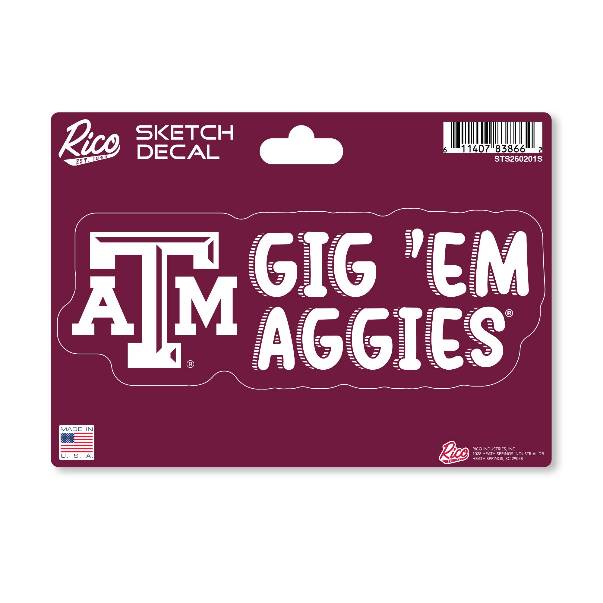 Rico Industries - Wholesale Car Decorative Charm - Unisex - NCAA  Texas A&M Aggies Sketch Look 4" X 6" Decal0