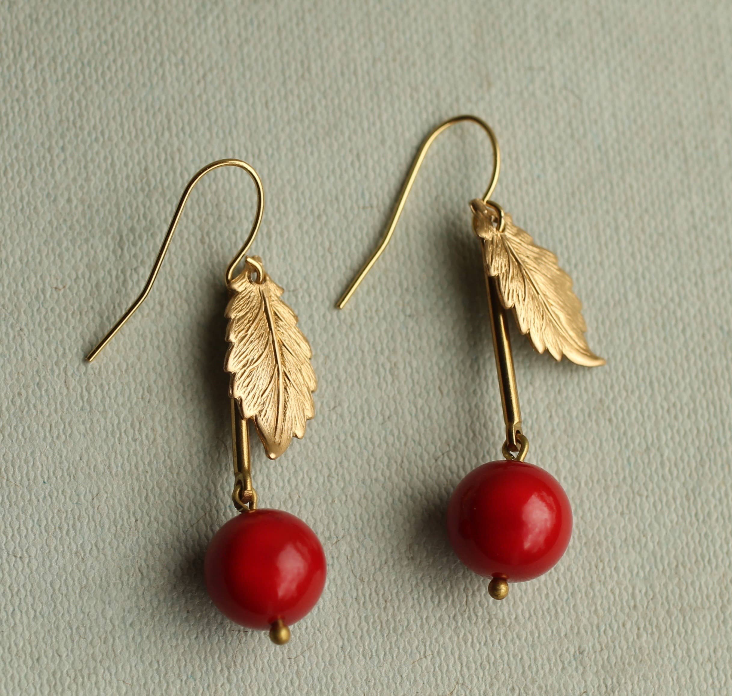 Silk Purse, Sow's Ear - Wholesale Dangle Earrings - Vintage Brass Red Cherry Earrings0