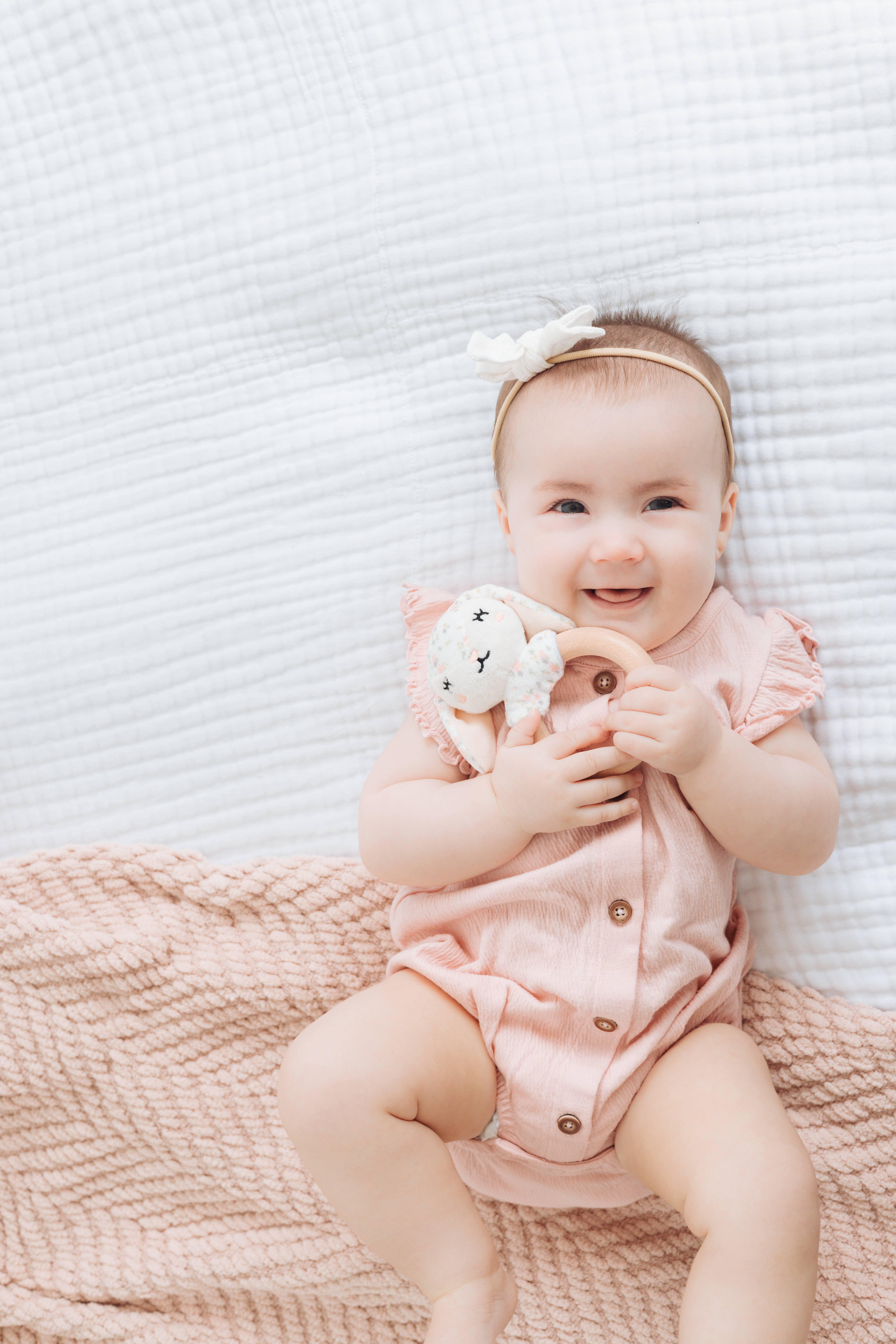 Pearhead - Wholesale Teether (Not Clip-On) - Baby - Floral Bunny Wooden & Plush Baby Teether2