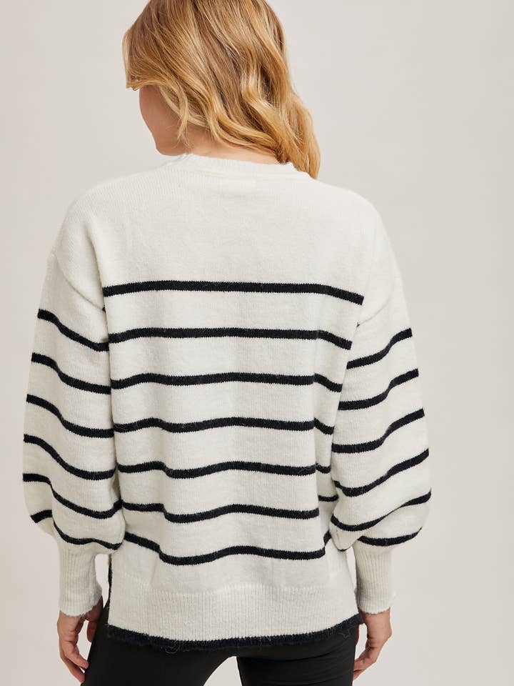 Bluivy - Wholesale Knit Sweater - Women's - STRIPED SIDE SLIT KNIT SWEATER PULLOVER5