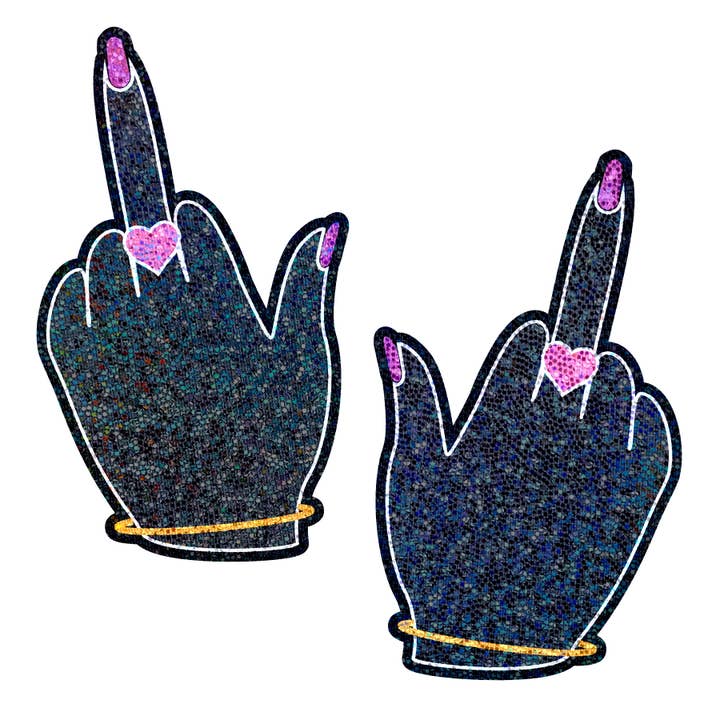 Middle Finger: Glittering F*ck You Hands Nipple Pasties for wholesale by Pastease®
