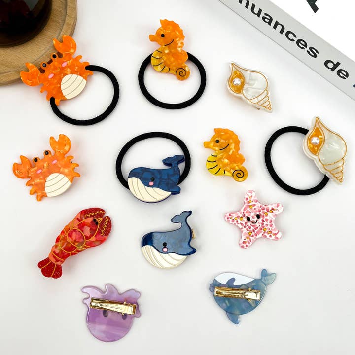 Acetate Marine Series Hair Accessories, Crab Whale Hair Clip for wholesale by TheDivaSoap