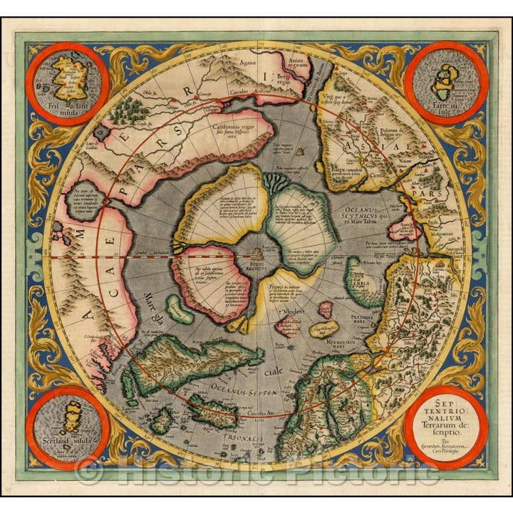 Historic Map Septentrionalium Terrarum 1595, Gerard Mercator for wholesale by Historic Pictoric