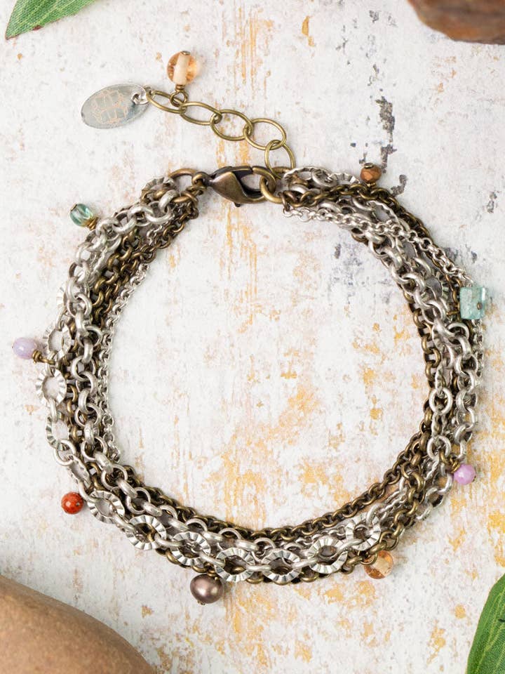 Earthen 7.5-8.5" Pearl, Czech Glass, Crystal Multistrand Bracelet for wholesale by Anne Vaughan Designs Jewelry