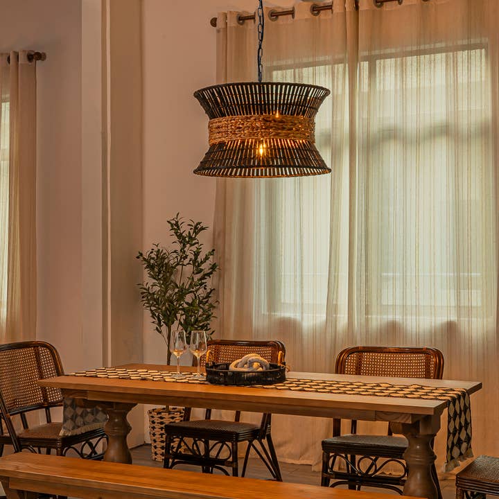 Umber 4-Light Black Rattan Coastal Nautical Chandelier for wholesale on Faire