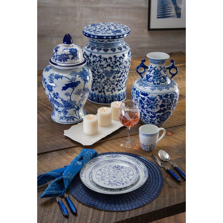 Euro Ceramica Home | ClayBarn - Wholesale Decorative Jar - Blue Garden Bird and Blossom Ginger Jar1