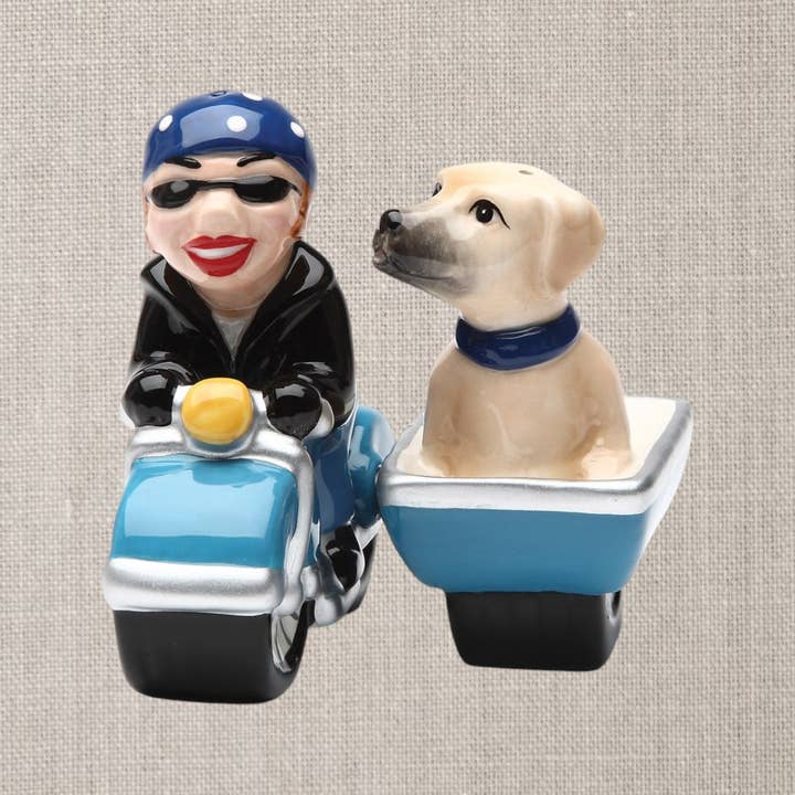 Dog Gone Side Car Salt and Pepper Shaker Set for wholesale by Pacific Trading