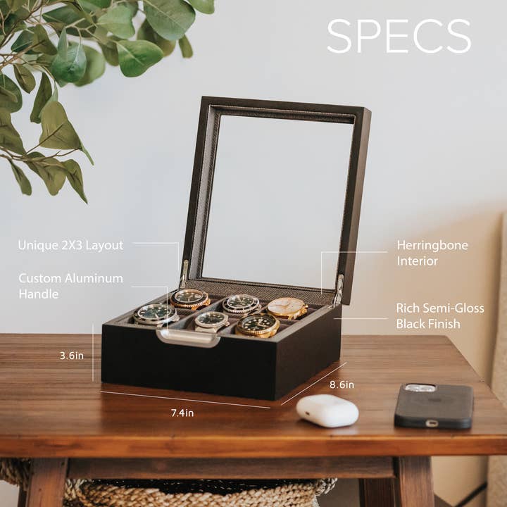 Case Elegance - Venta al por mayor Joyero/organizador de joyas - Caja moderna para relojes 2x3, 6 ranuras