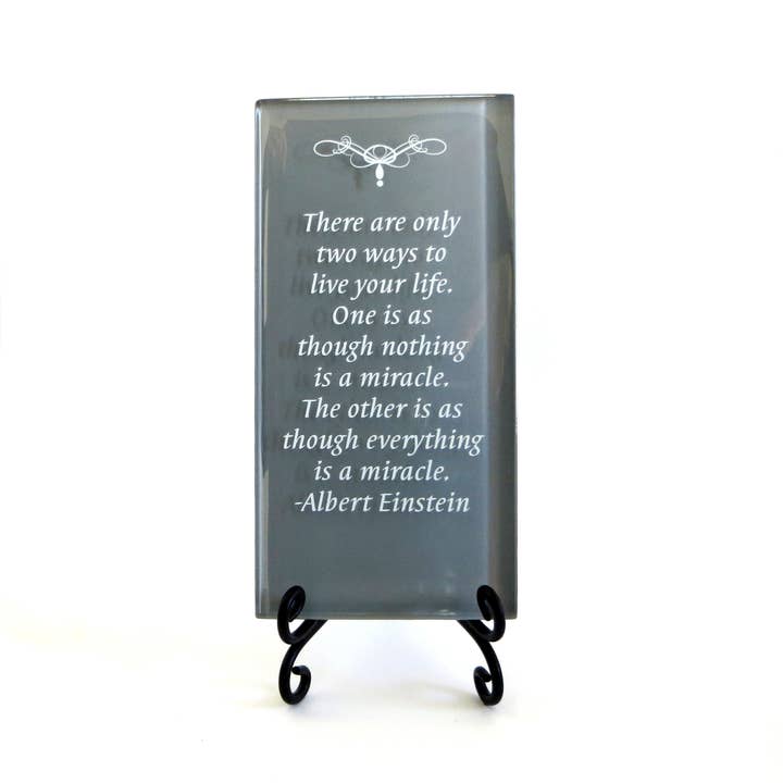 Lifeforce Glass, Inc. - Wholesale Desk/Tabletop Sign - Inspirational Glass Plaque- Einstein Quote