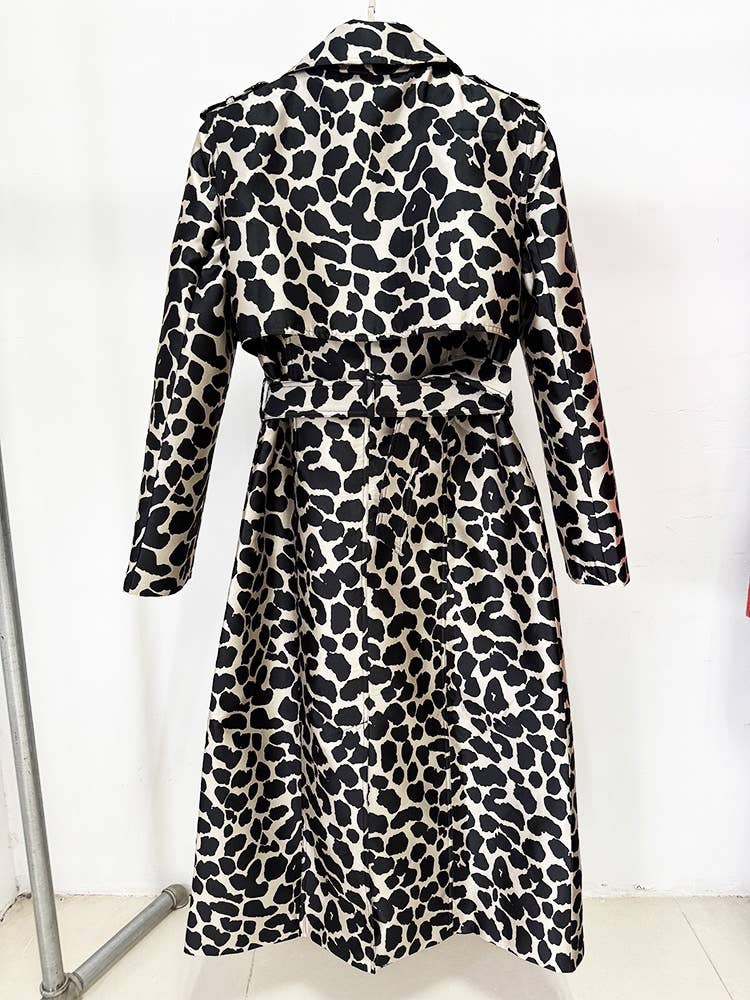 Färg som bilder CT146Y 2025 Höst Leopard Jacquard Bältad Lång Trenchcoat för wholesale på Faire6