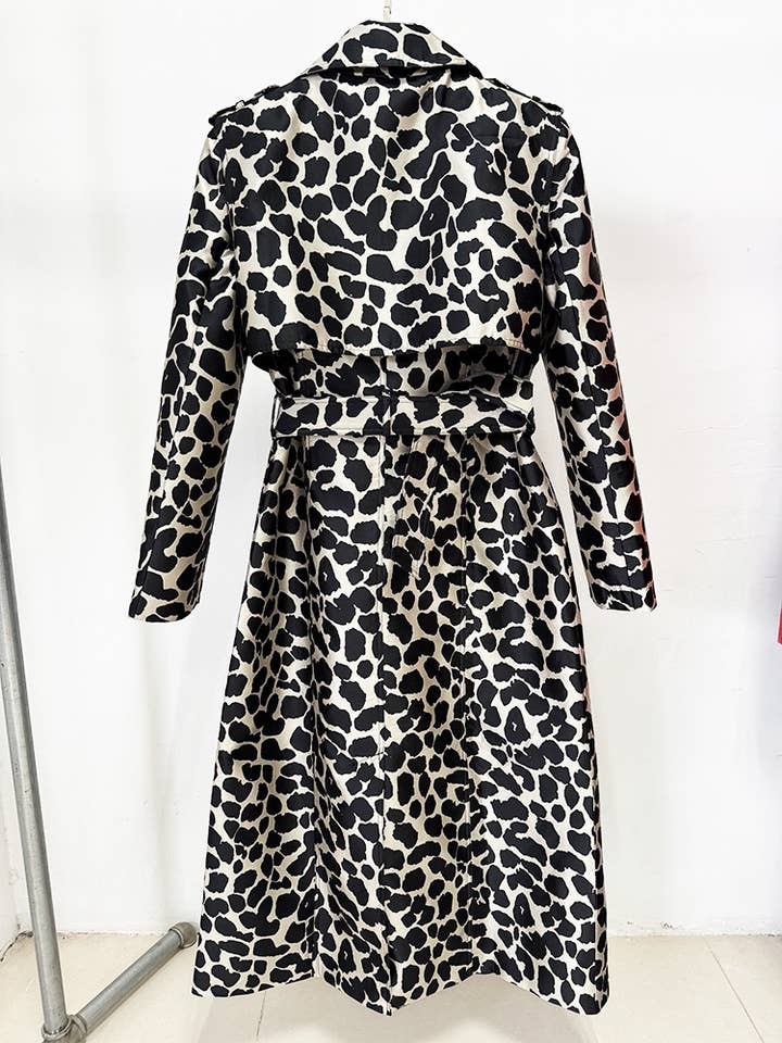 Färg som bilder CT146Y 2025 Höst Leopard Jacquard Bältad Lång Trenchcoat för wholesale på Faire6