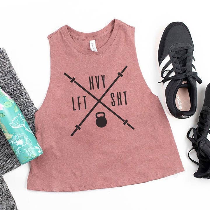 Camisola curta de treino para mulheres | Camisola "Lift heavy" | Camisola de ginásio por atacado de Stiles Tee Co.