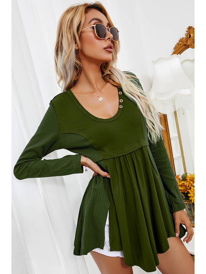 ePretty - Wholesale Tunic - Women's - EP-TP1606 Baby Doll Tunic Henley Top1