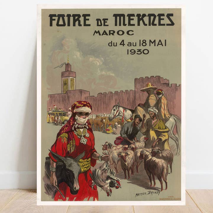 Poster fair of Meknes Morocco 1930 for wholesale by wallartgallery