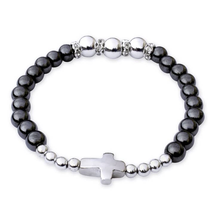Rosary Bracelet Hematite Beads Inline Cross for wholesale by RM Trading