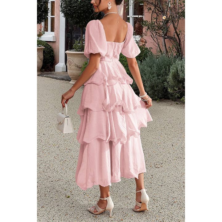 Supreme Fashion - Wholesale Dress - Women's - Off Shoulder Puff Short Sleeves Tiered Dress10