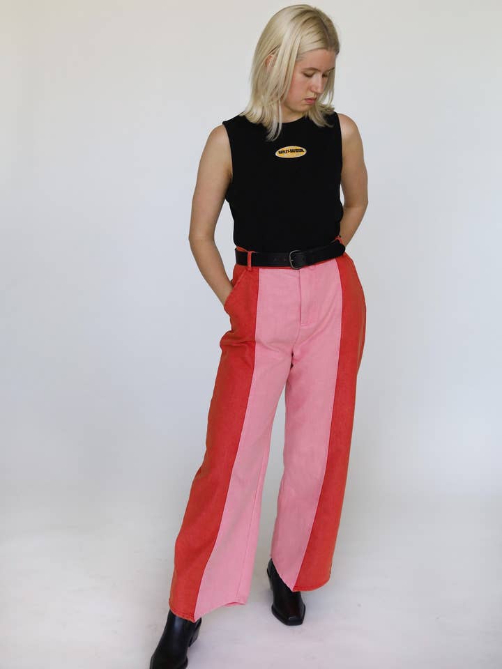 Poppy Pants in Pink Cherry | Colorful Women's Jeans for wholesale by Sugar Cilantro