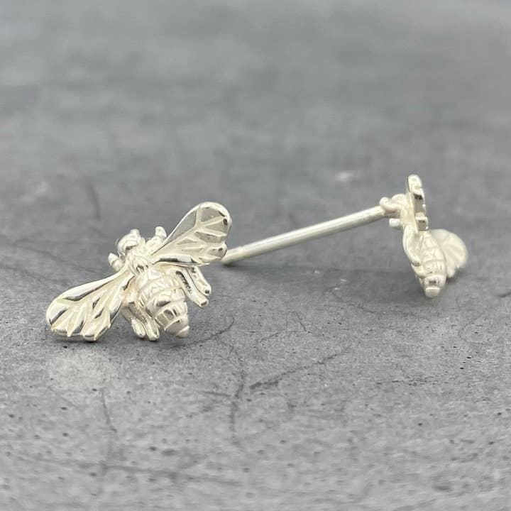 Small Luxe Bee Studs for wholesale by Something Silver