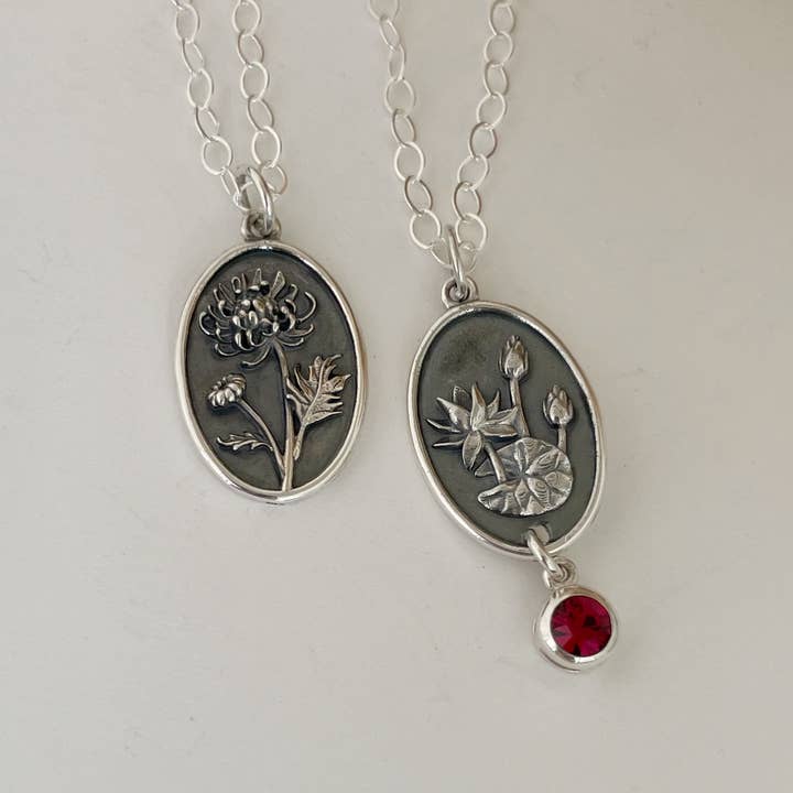 Frosted Willow - Wholesale Pendant/Charm Necklace - Sterling Silver Birth Flower with Birthstone Necklace Combin