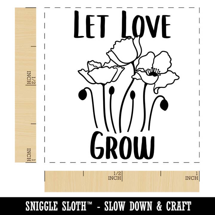 Let Love Grow Poppy Flowers Wedding Self-Inking Rubber Stamp Ink Stamper for wholesale by Sniggle Sloth