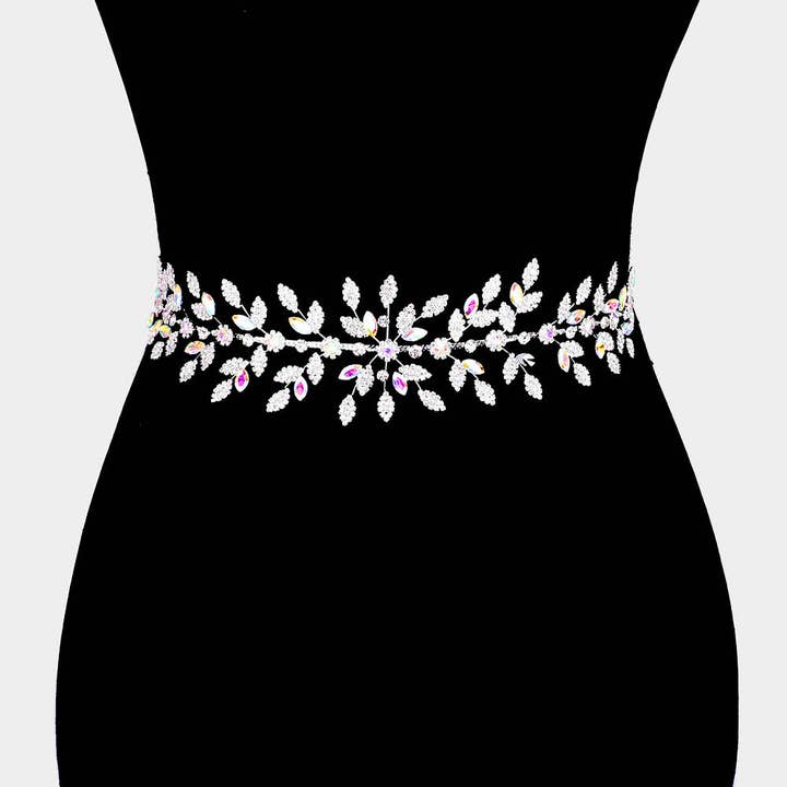 Sensibling Corp. - Wholesale Belt - Women's - Marquise Crystal Floral Rhinestone Sash Ribbon Wedding Belt