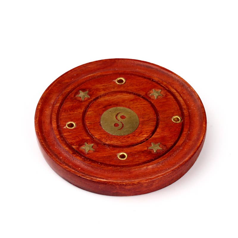 Puckator Ltd – wholesale Incense holder – Mango Wood Round Ashcatcher Incence Burner Yin Yang Inlay0
