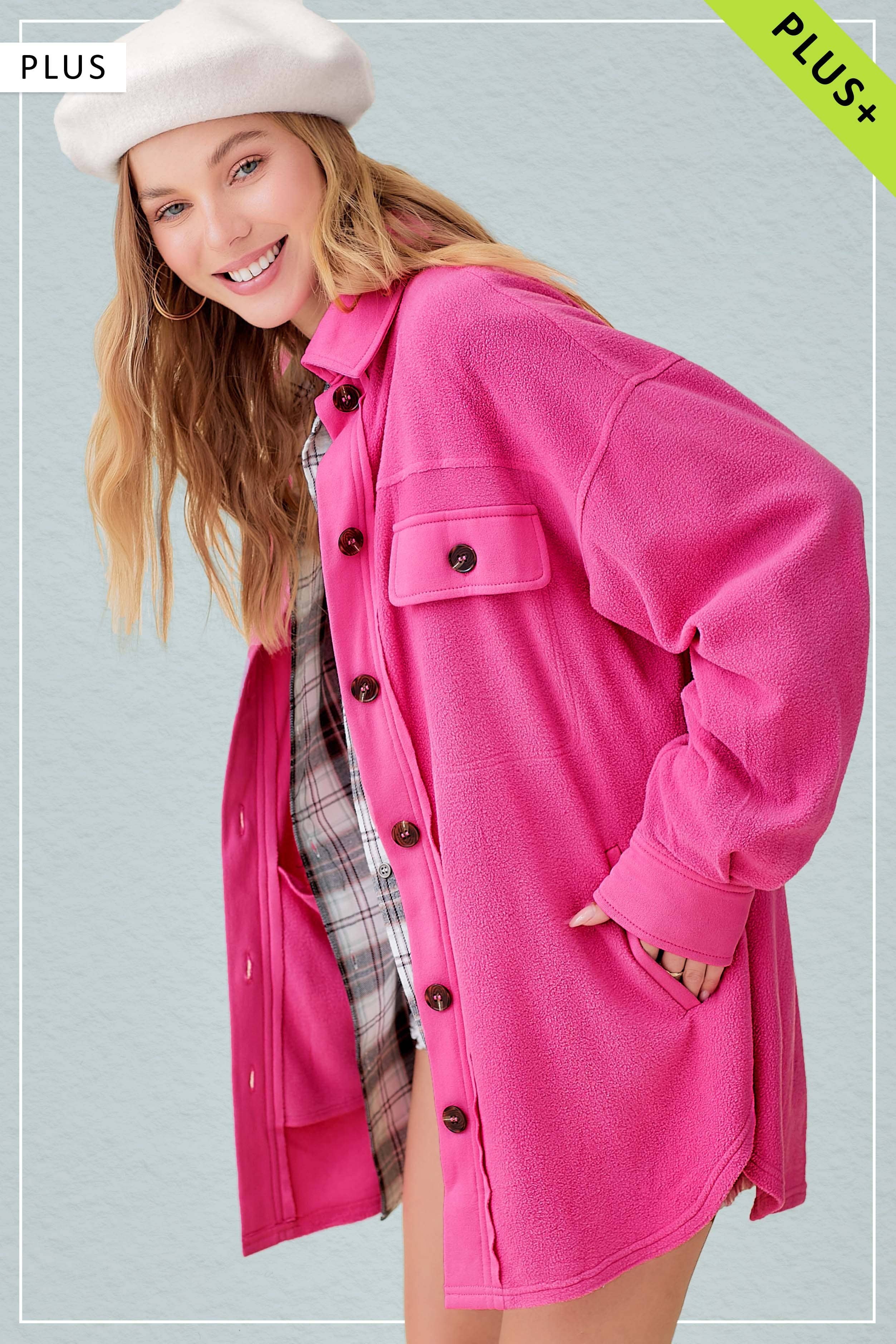 La Miel - Wholesale Shirt Jacket/Shacket - Women's - JKT1712P-Plus Size Loose Fit Button Down Fleece Shacket18