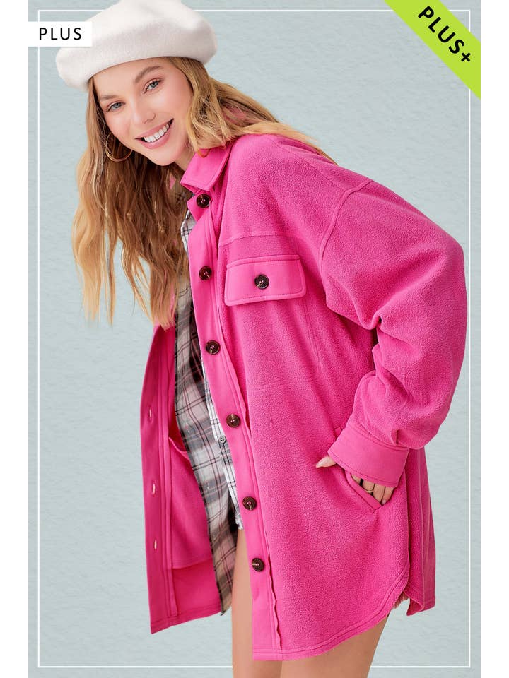 La Miel - Wholesale Shirt Jacket/Shacket - Women's - JKT1712P-Plus Size Loose Fit Button Down Fleece Shacket18
