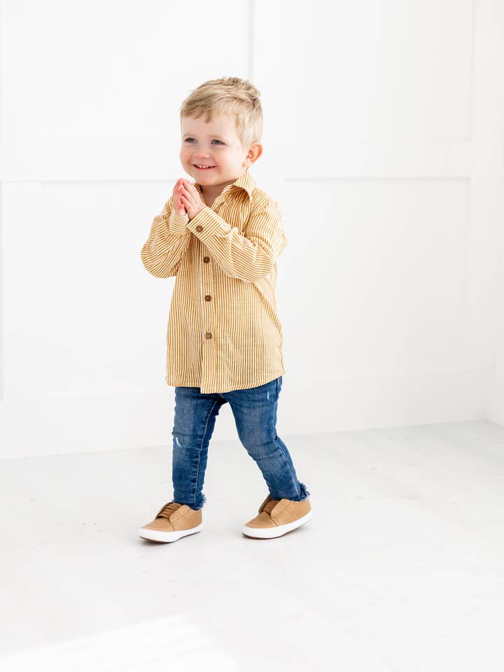 Yo Baby - Wholesale Button Down Shirt - Kids - Mustard Stripes Printed Boys Shirts4