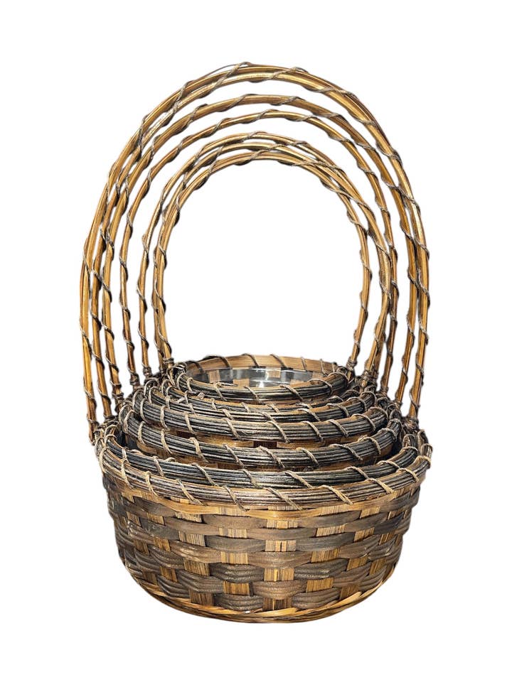 Stained Rattan Braided Baskets -- 7 Piece Nested Set for wholesale by Thompson Wholesale