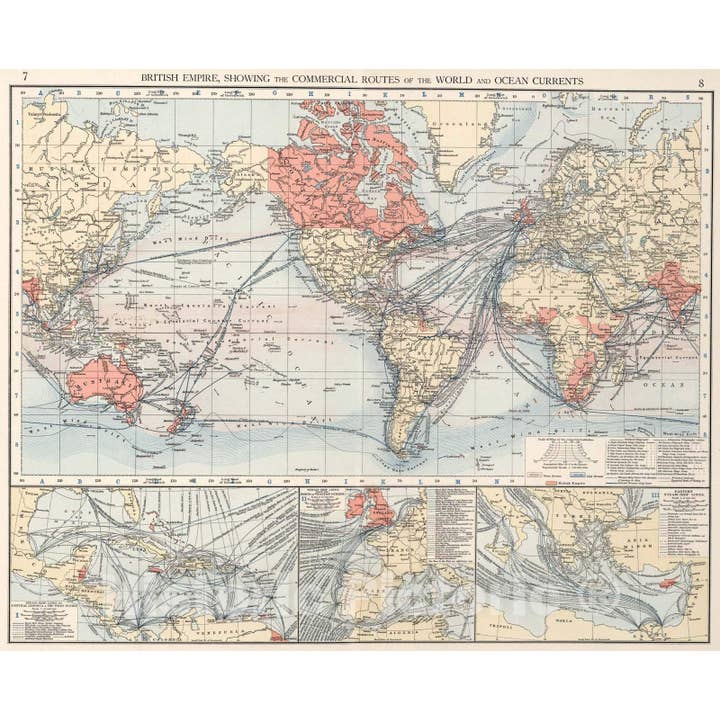 Carte de l'Empire britannique : Routes commerciales et courants océaniques, 1900 pour la vente par Historic Pictoric