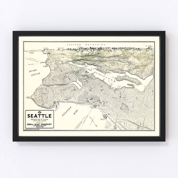 Vintage Map of Seattle, Washington 1925 for wholesale by Ted's Vintage Art