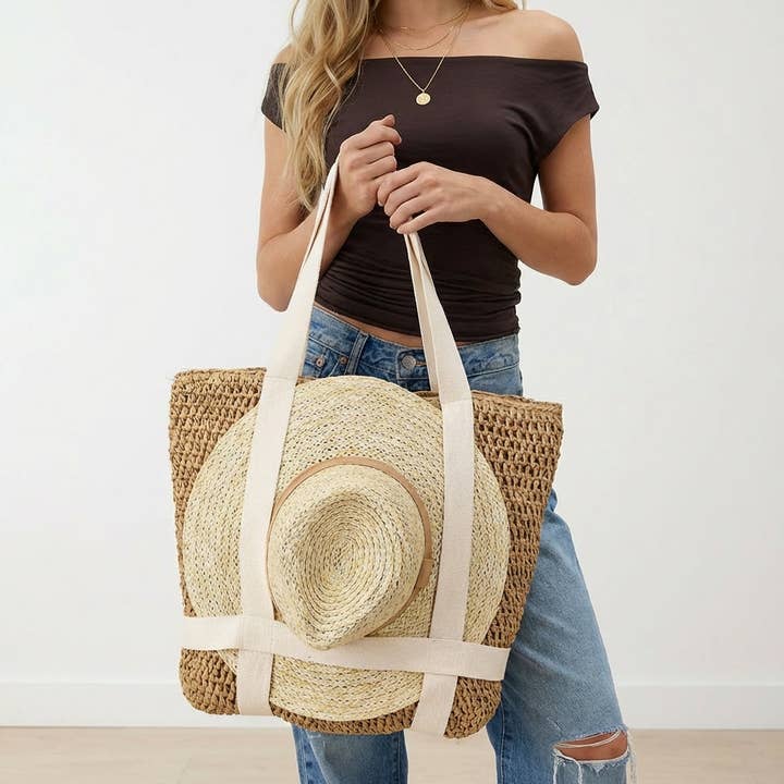 Straw Braided Hat Carrier Tote Bag for wholesale by Anarchy Street