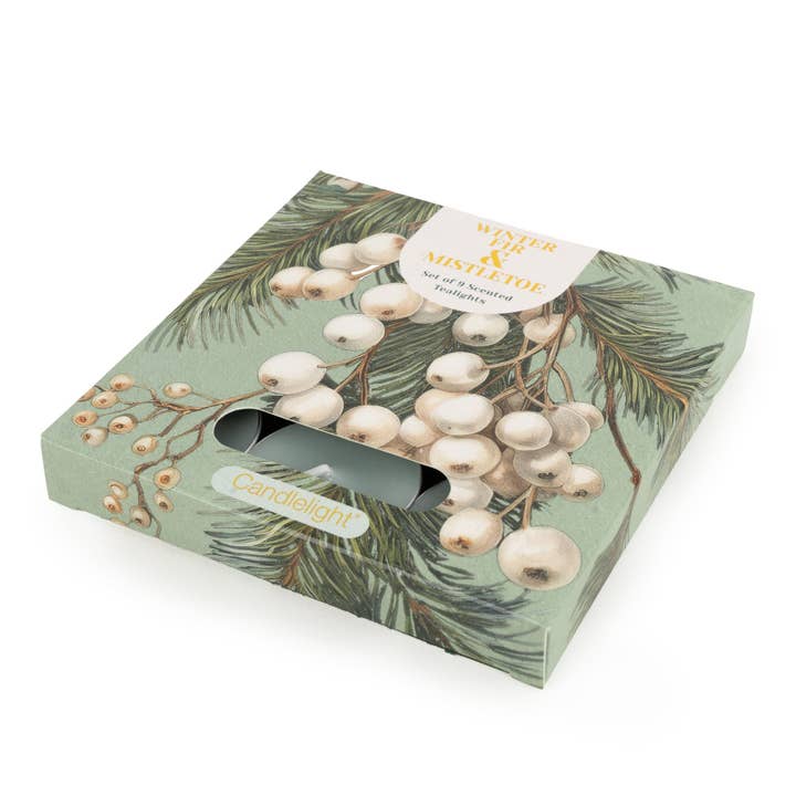 Set of 9 Tealights - Winter Fir & Mistletoe 6pk for wholesale by Candlelight Products Ltd