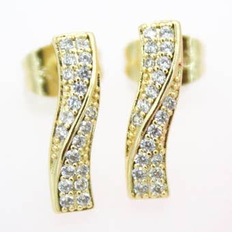 18K Gold Filled Designed Curved Stud Earrings Pave (K226) for wholesale by MIA Jewelry