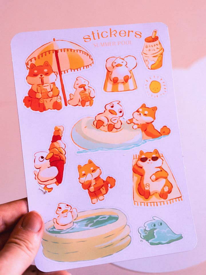 Feuille de stickers - Piscine party pour la vente par Sekai of kangae