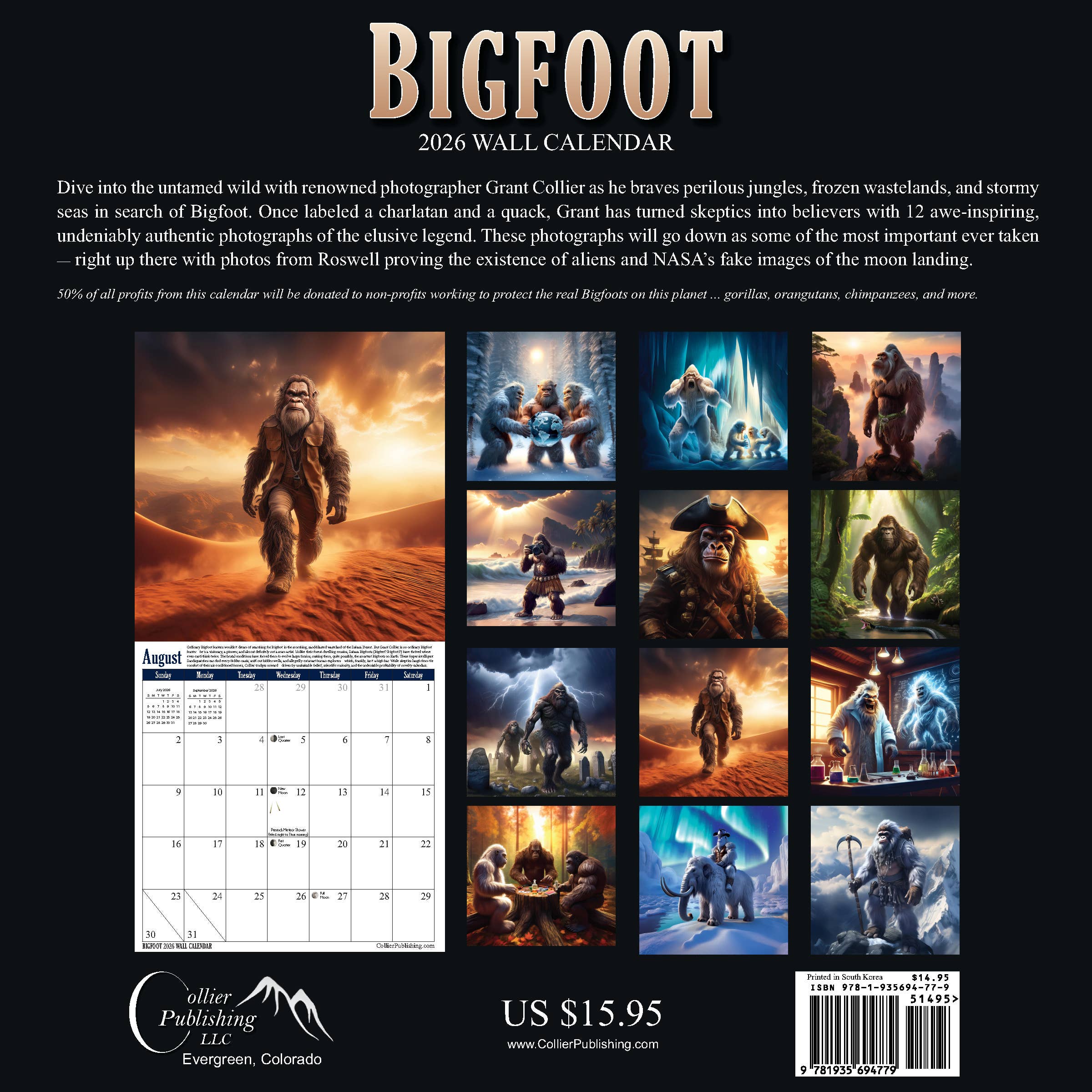 Collier Publishing LLC - Wholesale Calendar - Bigfoot 2026 Wall Calendar (12"x12")1