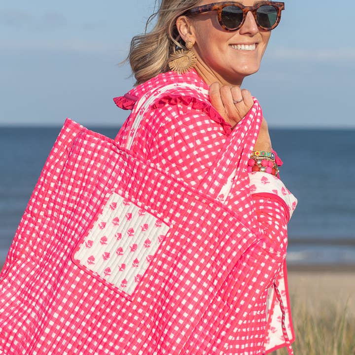 LNH EDIT - Wholesale Tote Bag - Women's - Neema pink and white Tote1