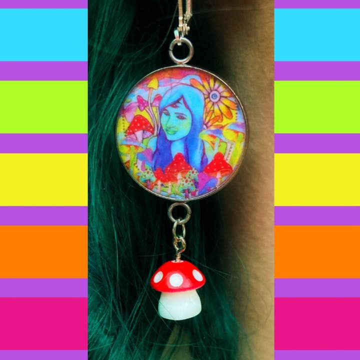 Boucles d'oreilles champignon extraterrestre psychédélique pour la vente par The Art of Jaymee Laws