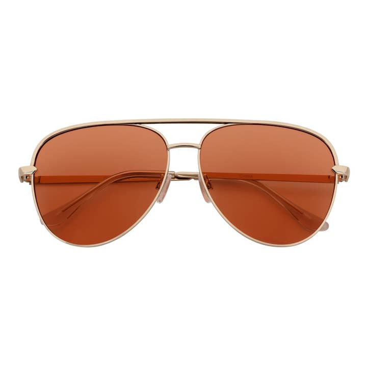 CLÉ - Lunettes de soleil aviateur en métal à grands verres plats surdimensionnés, teinte pêche dorée pour la vente par Morspecs