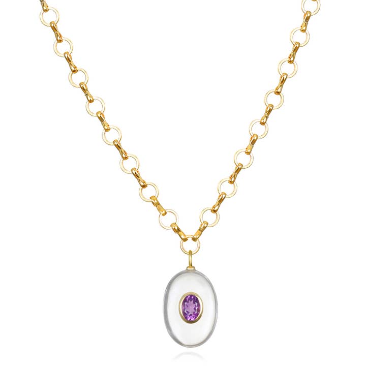 Amethyst & Quartz Petite Loop Oval Necklace for wholesale by Amelia Rose Jewelry