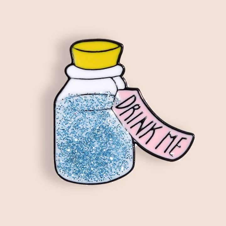 NovelTea Bookstore & Gifts - Wholesale Lapel Pin/Button - Drink Me, Alice in Wonderland - Enamel Pin