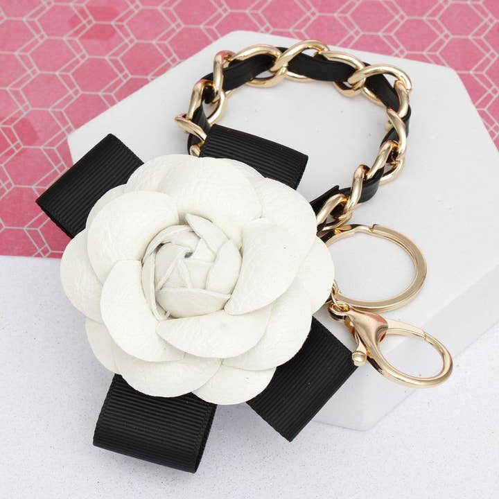 Keychain White Camellia Gold Chain Handbag Clip for wholesale by PinktownUSA