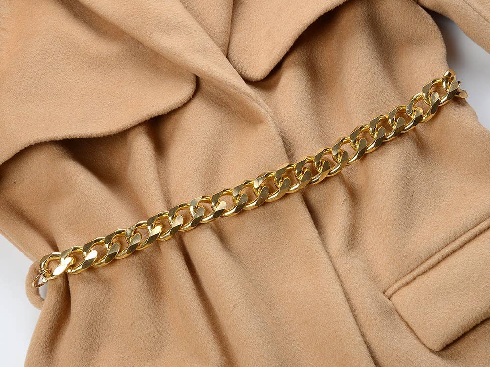 Color as pictures CT105Y Refined Wool Coat with Chain Belt for Cold Seasons for wholesale on Faire4