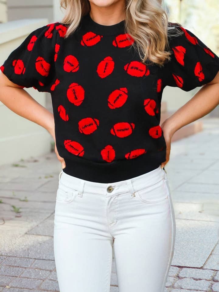 Rugby Print Casual Knit Short Sleeve Sweater for wholesale by 1 the Woman