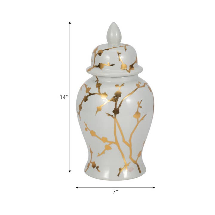 Sagebrook Home - Wholesale Vase - Ceramic Gold Cherry Temple Decorative Vase - White, 14 in.1