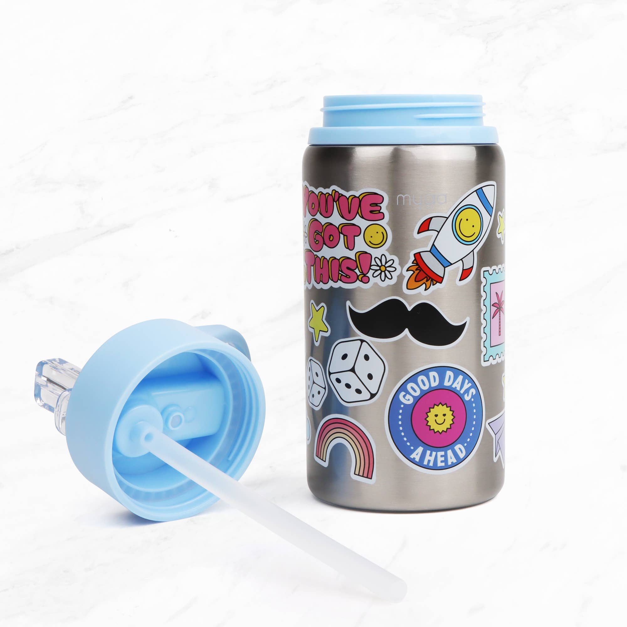 Myga – Großhandel Trinkflaschen – Kinder-Trinkflasche aus Metall mit Sticker-Design4