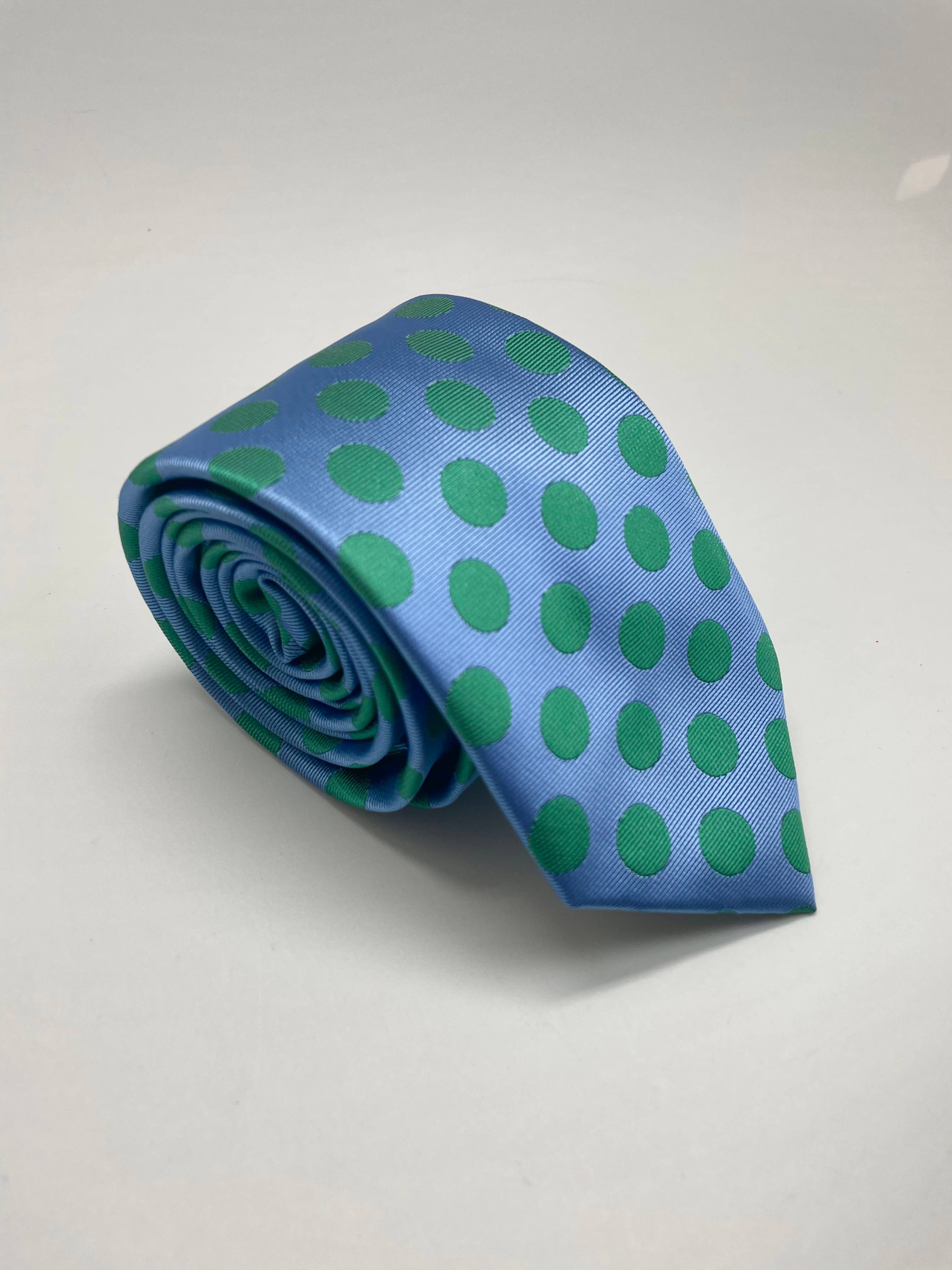 Blau Blaue Krawatte mit grünen Tupfen für Anzug für den Großhandel auf Faire0