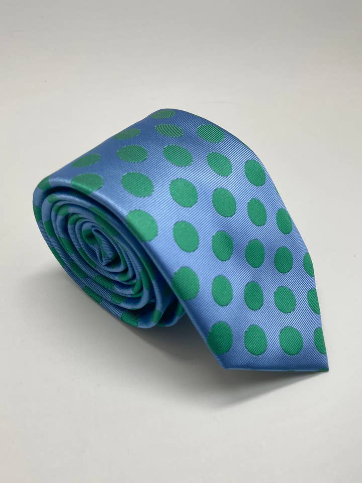 Gravata azul com bolinhas verdes para fato por atacado de Andaluza De Corbatas SLU